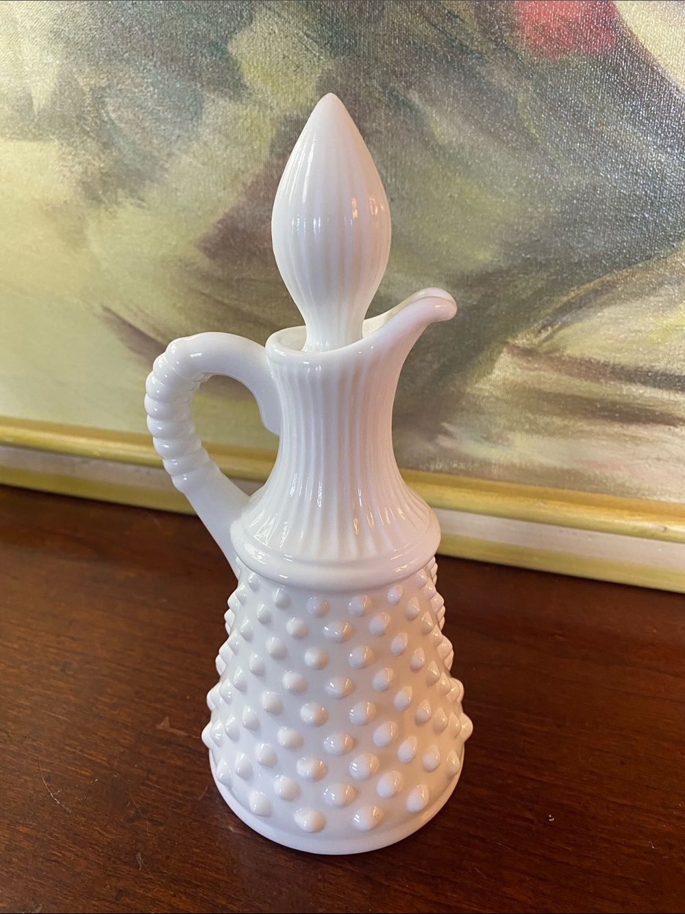 Vintage Fenton Hobnail Milk Glass Cruet